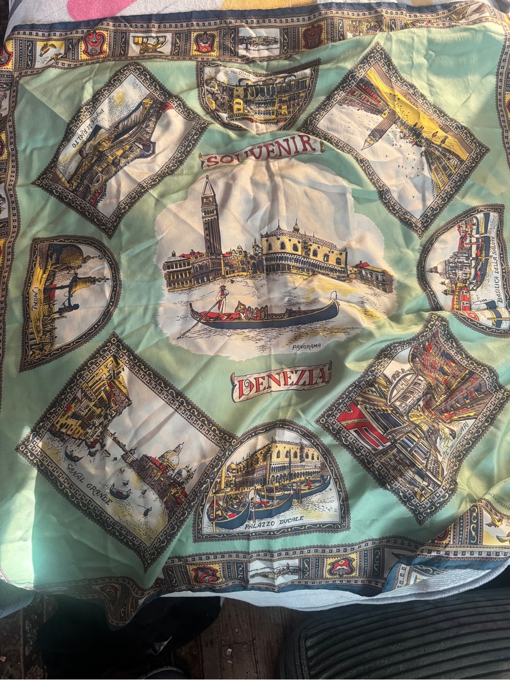 Vintage Dolce & Gabbana Mint Green Venice Souvenir silk scarf RARE